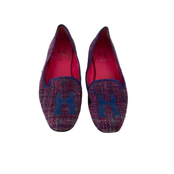 HADLEIGHS Boucle Multicolor Knit Smoking Loafers Flats Size 39 - Picture 3 of 6